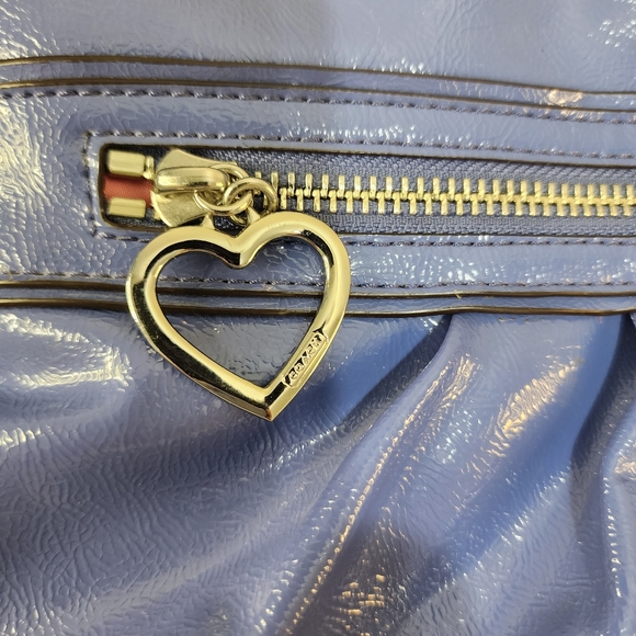 Coach Poppy Daisy Liquid Gloss Blue Canvas Patent Leather Crossbody or Shoulder - Picture 10 of 16